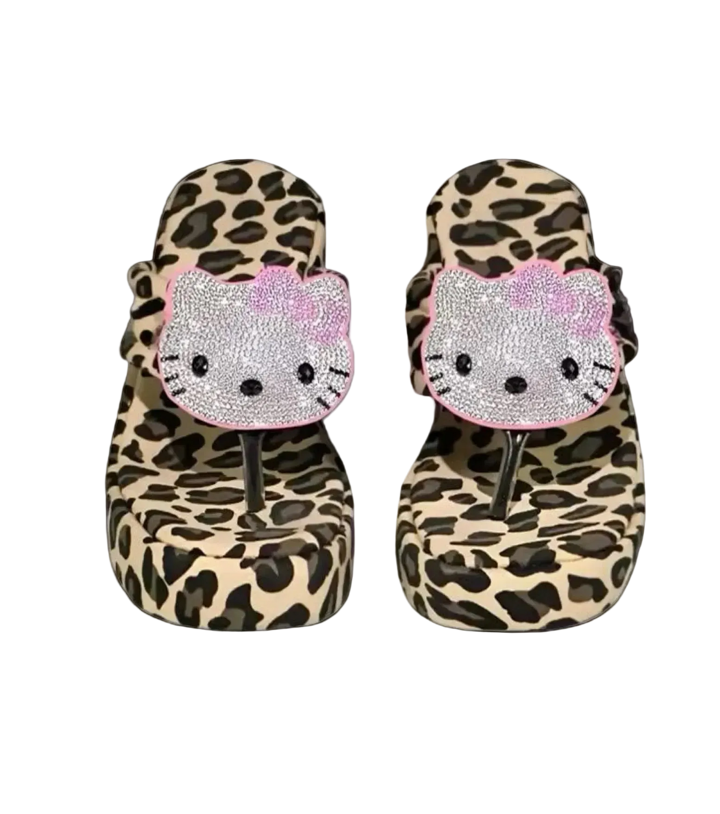 hello kitty x leopard flip flops